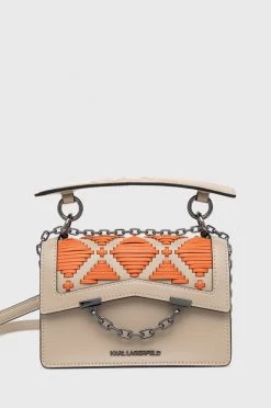 Τσάντες χιαστί Δερμάτινη τσάντα Karl Lagerfeld μπεζ