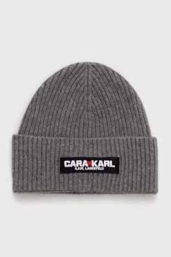 Σκουφιά Σκουφί από μείγμα μαλλιού Karl Lagerfeld Lagerfeld X Cara Delevingne , χρώμα: γκρι