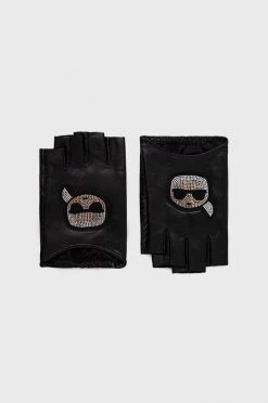 Γάντια Δερμάτινα γάντια Karl Lagerfeld μαύρο