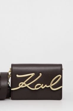 Τσάντες χιαστί Δερμάτινη τσάντα Karl Lagerfeld καφέ