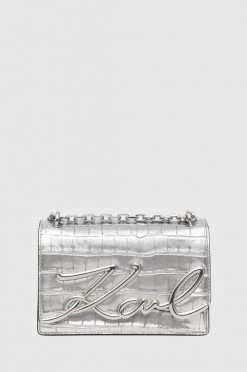 Τσάντες χιαστί Δερμάτινη τσάντα Karl Lagerfeld ασημί